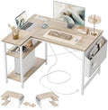 TIQLAB L Shaped Computer Desk with Power Outlets, 40 Inch Small Corner Desk with Reversible Shelves, Gaming Desk Computer Table Study Writing Table for Home Office Bedroom Small Space, Maple by TIQLAB