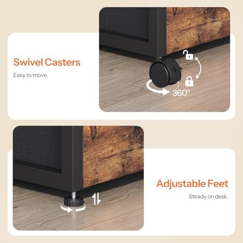 HOOBRO 2-Tier Printer Stand, Under Desk Printer Table with Drawer, Printer Cart with Storage, with Casters/Adjustable Feet, for Home Office, Study, Living Room, Rustic Brown and Black, BF20PS01 - Image 6