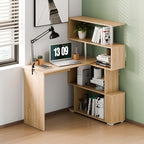 Mondeer Corner Desk, L Shaped Desk with Rotatable Storage Shelves, Oak - Image 2