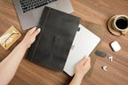 Genuine Leather File Folder, Accordian File Organizer, Leather Document Holder Resume Folio for Men & Women - Grey - Image 4