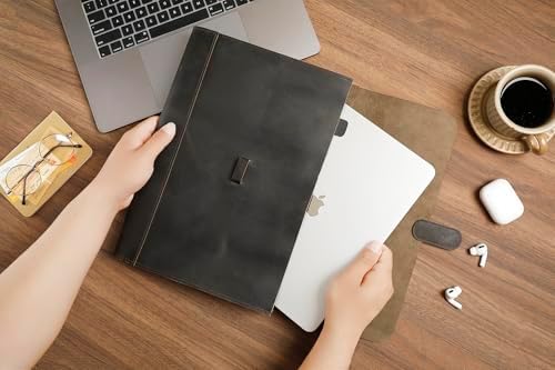Genuine Leather File Folder, Accordian File Organizer, Leather Document Holder Resume Folio for Men & Women - Grey - Image 4