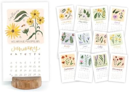 1Canoe2 2027 Mini Desk Calendar, Standing Desktop Calendar, Wildflowers by 1Canoe2