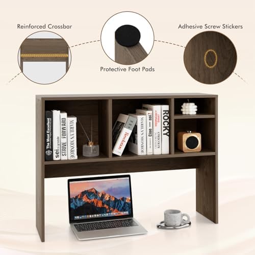 Tangkula Desktop Bookshelf, Countertop Storage Hutch with 4 Shelves for Computer Desk, Desktop 2-Tier Display Rack, Multipurpose Wood Desk Hutch Storage Organizer for Dorm Office Home - Image 5