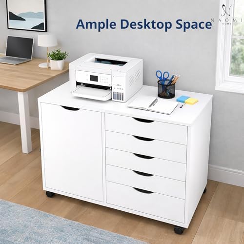 Naomi Home Amy 5-Drawer Rolling Office File Cabinet - White - Image 5