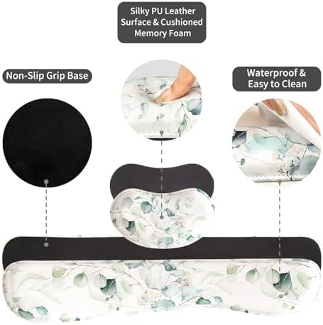 QiyI PU Leather Desk Mat Set, 4-in-1 Ergonomic Wrist Rest, Eucalyptus - Image 6