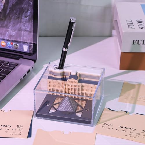 3D Memo Pad, 3D Calendar 2027, Time Piece Calendar, Tear-Off Calendars 2027, 3D Paper Carving Art Memo Pad, Art Carving Sticky Notes for Office Home Gifts Ornaments (Louvre Museum) - Image 3