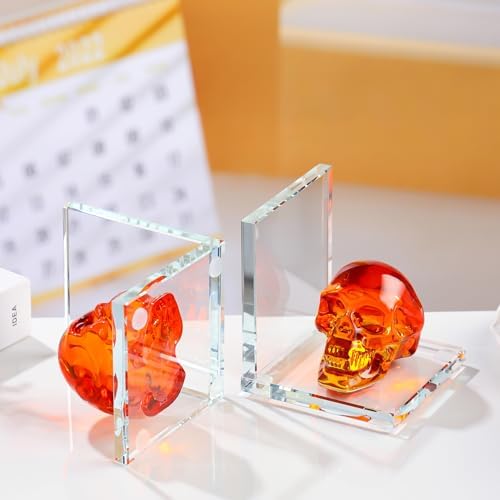 Glass Skull Book Ends for Shelves with Multicolor Red Crystal Skulls - Image 2
