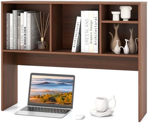 Tangkula Desktop Bookshelf, Countertop Storage Hutch with 4 Shelves for Computer Desk, Desktop 2-Tier Display Rack, Multipurpose Wood Desk Hutch Storage Organizer for Dorm Office Home (Walnut) by TANGKULA
