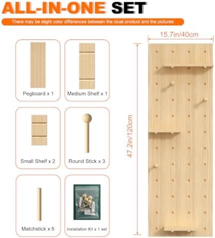 AMSXNOO Modular Wood Peg Board Wall Organizer Kits, 15.7X47.2IN/40X120CM - Image 2