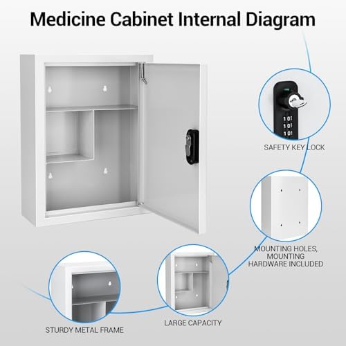 Locking Medicine Cabinet with Combination Lock and Safety Key - Image 4