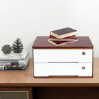 Wooden Desk Organizer with Lockable Drawers, 2-Tier Countertop Storage Cabinet File Cabinet Jewelry Organizer Home Office Supplies Organization Unit (Walnut&White-2 Lock) - Image 2