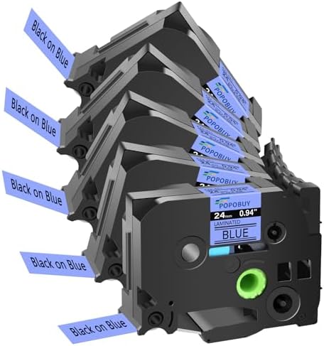 TZ TZe 24mm 0.94 inch Laminated Blue Tape Compatible for Brother P Touch TZ551 TZ-551 TZe-551 TZe551 Label Tape for Brother PT-9700PC 2430PC E550W E800W Label Maker, 5 Pack Black on Blue by POPOBUY