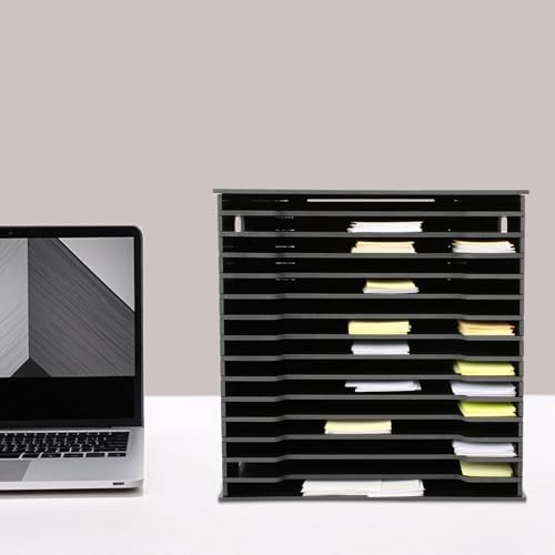 15-Slot Desktop File Organizer Rack, Vertical PVC Paper Storage Shelf for 12x12 Sheets, Office Document Sorter for Home Office, Classroom, Craft Room and Magazine Storage (Black) - Image 6
