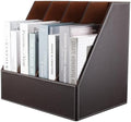 KINGFOM 4-Slot Wood Leather Document Files Holder Rack Stand Desk Files Organizer Papers Collection Cabinet (4 slot brown) by KingfomLeatherHomeOfficeDecor