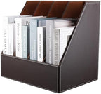 KINGFOM 4-Slot Wood Leather Document Files Holder Rack Stand Desk Files Organizer Papers Collection Cabinet (4 slot brown) by KingfomLeatherHomeOfficeDecor
