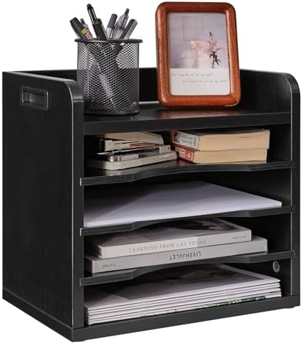 YMYNY Desktop File Organizer with Handle, Document Letter Mail Tray Sorter with 3 Adjustable Shelves, 5 Tiers Paper Holder for School Home Office Desk,Black,13.4 * 12.4 * 9.06" UHBC006B by High-qualityhomefurnishing
