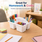 6 Pcs Plastic Classroom Caddy with Handle 4 Compartment White Classroom Caddies Organizer Classroom Caddy Portable for Teachers, Art Craft Crayon Marker Holder Baskets (White) - Image 6