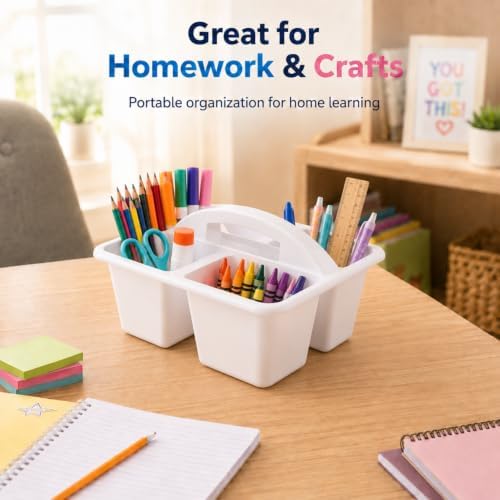 6 Pcs Plastic Classroom Caddy with Handle 4 Compartment White Classroom Caddies Organizer Classroom Caddy Portable for Teachers, Art Craft Crayon Marker Holder Baskets (White) - Image 6