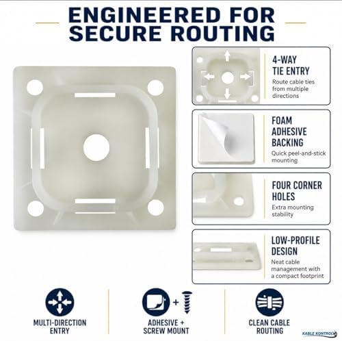 Kable Kontrol Zip Tie Mounts, 1-1/2” Natural White 2500 Pcs Adhesive Backed - Image 4