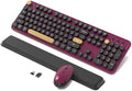 Retro Wireless Keyboard and Mouse Combo with Wrist Rest (Claret-Red) by COVEVA