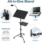 Projector Stand Tripod Laptop Tripod with Wheels & Adjustable Height Portable Podium Stand with Phone Holder Projector Holder for Home, Office, School & DJ Matte Black - Image 3