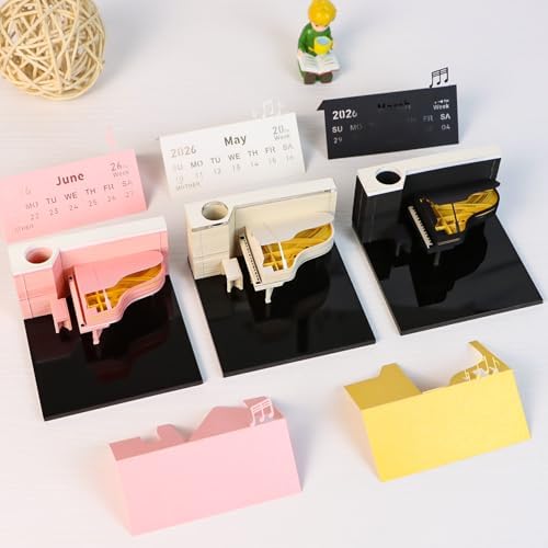 3D Memo Pad, 3D Calendar 2027, Time Piece Calendar, Tear-Off Calendars 2027, 3D Paper Carving Art Memo Pad, Art Carving Sticky Notes for Office Home Gifts Ornaments (Piano - Pink) - Image 5