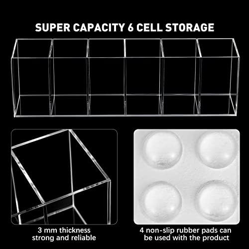 2 Pcs Acrylic Makeup Brush Holder 6 Compartments Pen Organizer, Clear - Image 3