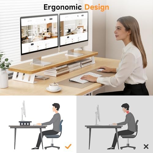 Dual Monitor Stand Riser, 39 Inch Large Wood Monitor Stands for 2 Monitors - Image 6