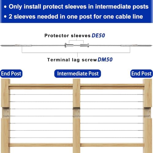 Steel DN Mate 200 Pack Stainless Steel Protector Sleeves for 1/8" Wire Rope, Cable Railing Hardware for Deck/Cable Railing System, T316 Marine Grade, Cable Sleeves Come with a Drill Bit DE50 - Image 4