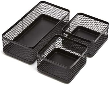 1InTheOffice Mesh Collection Desk Drawer Organizer Tray 3 Compartment - Stackable, Matte Black by 1InTheOffice