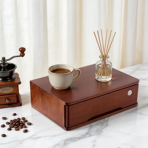 Desktop Storage Box,Desk Organizer Drawer,Desktop Organizer,Office Supplies Drawer Organization with Lockable Drawer for Office Supplies,School Supplies (1 Tier Walnut Color) - Image 2