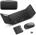 Foldable Keyboard and Mouse, Samsers Folding Bluetooth Keyboard Combo, 2.4G + BT5.0 x 2, Full-Size Portable Travel Keyboard & Rechargeable Wireless Mouse for Windows Android iOS Mac OS, Classic Black by HOME