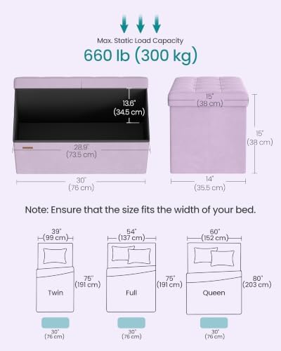 SONGMICS Foldable Storage Ottoman with Flipping Lid, 30 Inch Velvet Bench - Image 2