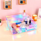 Gelite Acrylic Desk Organizer with Drawer for Makeup Vanity Stackable Desktop Storage Box for Office Supplies, 13.8 x 9.8 x 3.9’’, Iridescent - Image 3