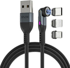 Statik 360 Magnetic Charging Cable - Type C Charger 3 in 1 USB C to USB C Cable, Micro USB & iProduct Tips, USB A Adapter, Phone Charger Cord, Compatible with All Devices - Black 3FT/1M, 3 Pack by Statik