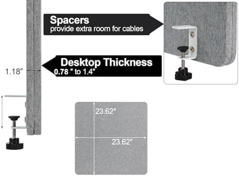 Desk Privacy Panel 24" x 24" Table Privacy Panel Acoustic Partition Noise Visual Isolate Table Divider with Clamp for Student Study Reception Area Office Library (24" x 24") - Image 2