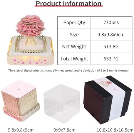 3D Calendar 2027, Desk Time Piece Calendar 2027,Tear-Away 3D Paper Art Notepad w LED Lights,Creative 3D Memo Artsy Pad Calendars, DIY Paper Carving Gift (Cherry Blossom Tree) - Image 6