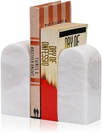 Koville African Natural Marble Bookends for Shelves, Decorative Book Ends, 7lbs Heavy-Duty Marble Book Holders, Bookshelf Apartment Decor for Normal Books/CD/Video Games(Bianco Fiora) by Koville