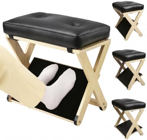 Adjustable Height Foot Rest Under Desk at Work, Solid Wood 4 Step Footrest by SinoSalected