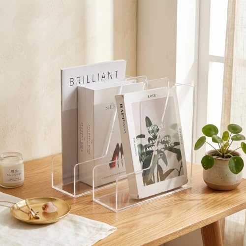 2 Pcs Vertical Magazine File Holder, Clear Acrylic File Organizer 5mm Thickened Desk Organizers for Magazines, Books, Binders, Notebooks (9.45x3.54x10.24 Inch) - Image 6