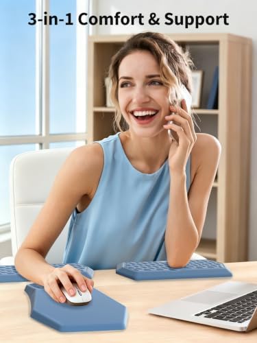 2-in-1 L-Shaped Desk Elbow Pads & & Mouse Pad Set with Wrist Rest, Blue - Image 3