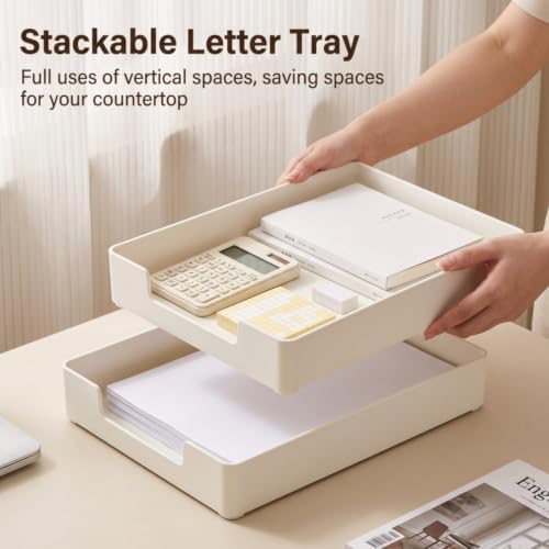 Eorbow 3 Pack Letter Tray, Plastic Stackable A4 Paper Trays, Rectangular Desk Drawer Organizer, File Holder for Desktop, Office Supplies Storage, White - Image 4