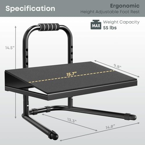 Height Adjustable Foot Rest - Relief Platform for Standing and Sitting, Ergonomic Under Desk Footrest with Non-Slip Surface, 6 Height Settings, Sturdy Metal Frame, Easy Assembly, Black - Image 5
