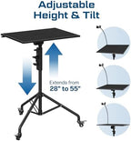 Projector Stand Tripod Laptop Tripod with Wheels & Adjustable Height Portable Podium Stand with Phone Holder Projector Holder for Home, Office, School & DJ Matte Black - Image 4