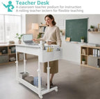 WINAZ Small Rolling Standing Desk with Drawers & Storage, 32 Inch Height Adjustable Desk on Wheels for Teachers, Students, Portable Mobile Workstation for Home Office, Small Spaces, Sewing & Crafts - Image 4
