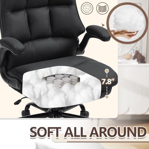 Comfy Office Chair Soft and Double Cushioned Ergonomic Computer Desk Chairs for Long Hours Executive Office Chair with Flip-up Armrests and Height Adjustment for Home Office Black - Image 4