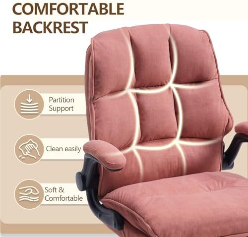 Comfy Office Chair Soft and Double Cushioned Ergonomic Computer Desk Chairs for Long Hours Executive Office Chair with Flip-up Armrests and Height Adjustment for Home Office Pink - Image 6