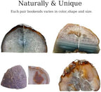 Natural Agate Geode Bookends - 2 to 3 lb Heavy Duty Rock Crystal Stone Book Ends for Shelves, with Rubber Bumpers, Decorative Book Holders for Home Office - Image 4