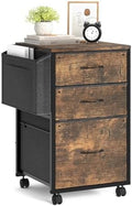 VINGLI 3 Drawer File Cabinet with Side Bag, Rolling File Cabinet Mobile Under Desk File Cabinet with Wheels, Fabric Drawers Printer Stand for Home Office, Fits Letter Size, Rustic Brown by VINGLI
