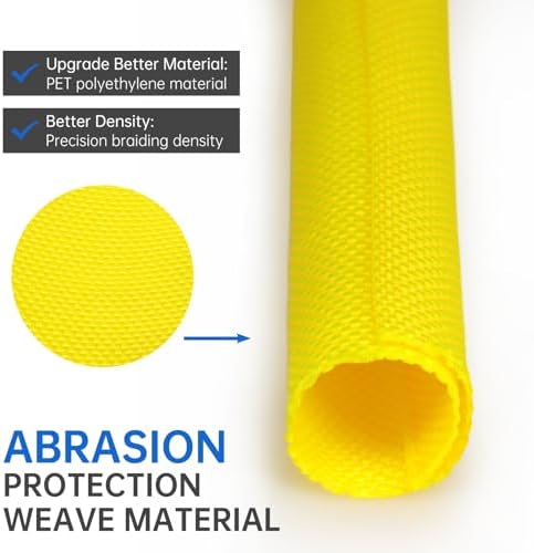 Split Braided Cable Sleeve，Flexible Wire Loom Tubing, Automotive Cord Protector Pet Proof, Cable Management for Computer TV Electric Wires Harness 16ft (Yellow, 19mm（3/4") - Image 3